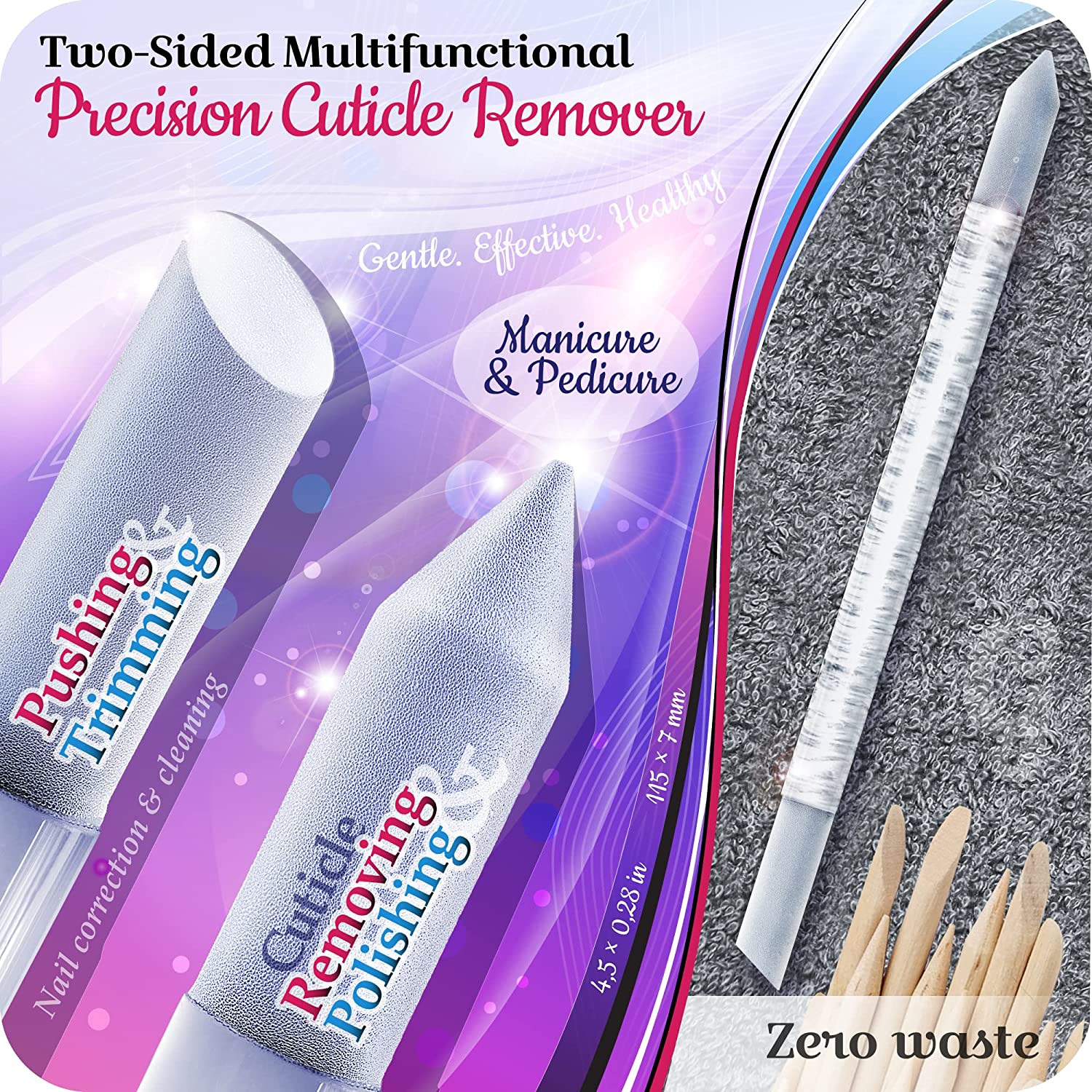 Glass Cuticle Pusher by GLADZY - Manicure Stick Professional Nail Care, Precision Filing Cuticle Remover, Etched Surface Never Wears Out, Genuine Czech Quality - Image 2